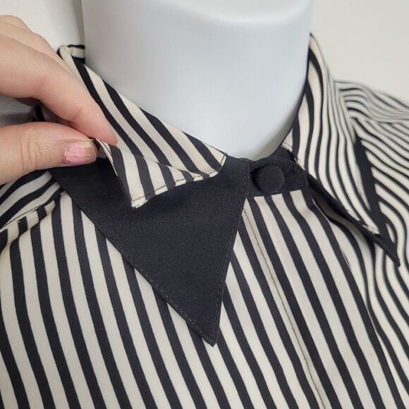 VINTAGE 80s blouse pinstriped pointed collar‎ button up shirt S - Picture 5 of 9